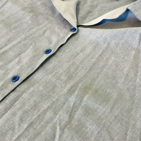 VINTAGE 80s Grandma Costume Blue Bingo Chambray Button-down Shirt Size Large - Picture 11 of 11